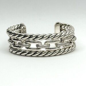 DAVID YURMAN Sterling Silver Diamond Wellesley Link Three-Row Cuff Bracelet